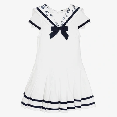 Shop Lapin House Girls White Cotton Piqué Sailor Dress