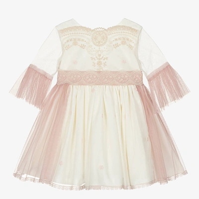 Shop Abuela Tata Girls Ivory & Pink Embroidered Tulle Dress