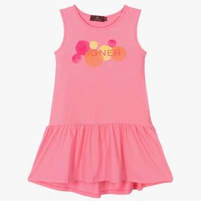 Shop Aigner Girls Pink Cotton Logo Dress