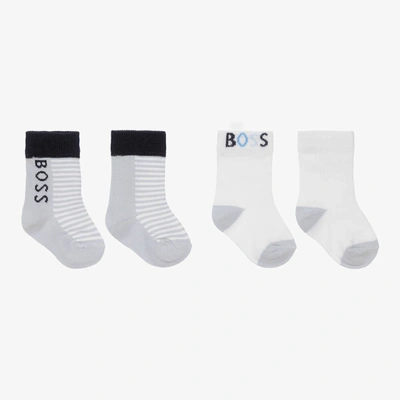 Shop Hugo Boss Boss Baby Boys White & Blue Cotton Socks (2 Pack)