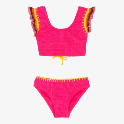 Shop Nessi Byrd Girls Pink Crochet Trim Bikini (uv50)