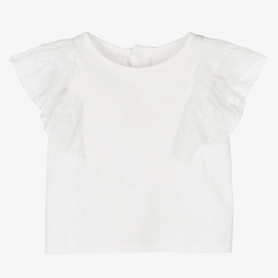 Shop Chloé Girls Ivory Cotton Lace T-shirt