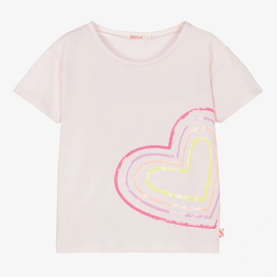 Shop Billieblush Girls Pink Cotton Sequin Heart T-shirt