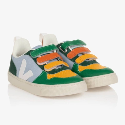 Shop Veja Boys Green V-10 Suede Trainers