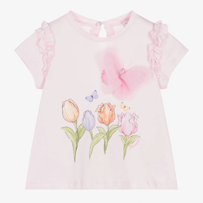 Shop Monnalisa Girls Pink Tulip & Tulle Butterfly T-shirt