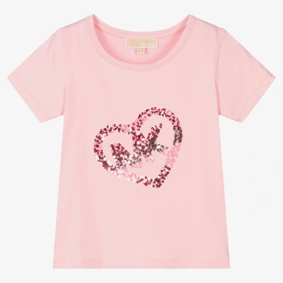 Shop Michael Kors Girls Pink Sequin Heart Logo T-shirt