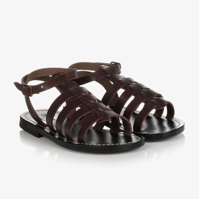 Shop Bonpoint Brown Leather Gladiator Sandals