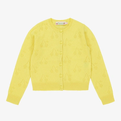 Shop Bonpoint Girls Yellow Cashmere Cherry Knit Cardigan