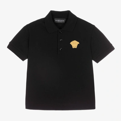 Shop Versace Boys Black Medusa Polo Shirt