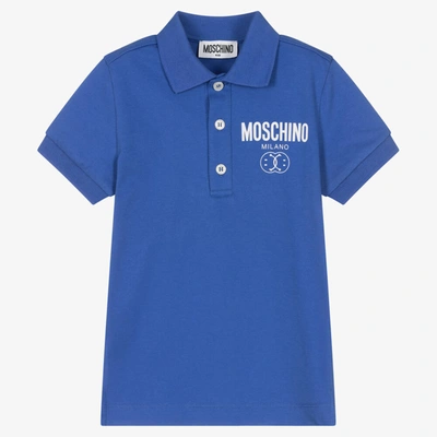 Shop Moschino Kid-teen Boys Blue Double Smiley Polo Shirt