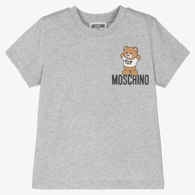 Shop Moschino Kid-teen Grey Teddy Bear Logo T-shirt