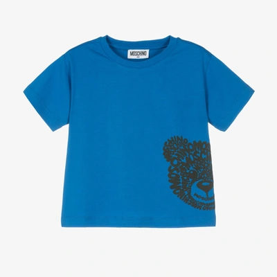 Shop Moschino Kid-teen Blue Large Side Logo T-shirt
