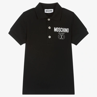 Shop Moschino Kid-teen Boys Black Double Smiley Polo Shirt