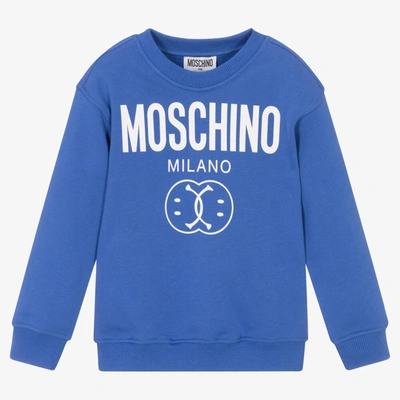 Shop Moschino Kid-teen Boys Blue Double Smiley Sweatshirt