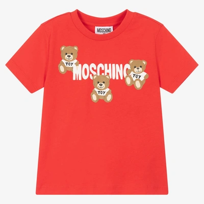 Shop Moschino Kid-teen Red Teddy Logo T-shirt