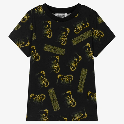 Shop Moschino Kid-teen Black & Yellow Cotton Logo T-shirt