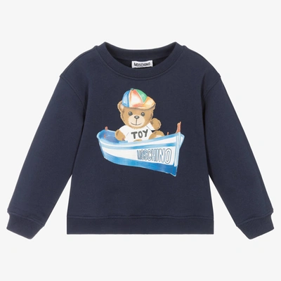 Shop Moschino Kid-teen Boys Navy Blue Cotton Logo Sweatshirt