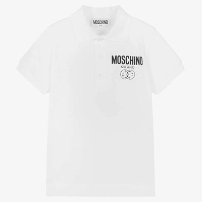Shop Moschino Kid-teen Boys White Double Smiley Polo Shirt