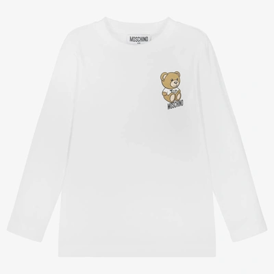 Shop Moschino Kid-teen White Cotton Teddy Logo Top