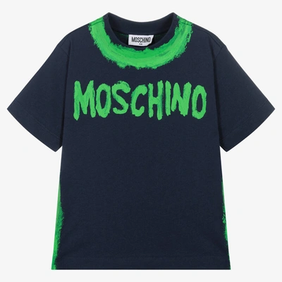 Shop Moschino Kid-teen Boys Blue & Green Logo Print T-shirt