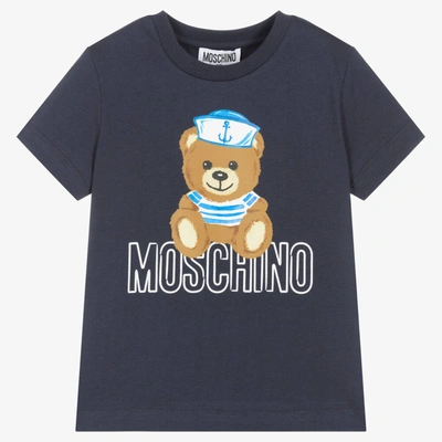 Shop Moschino Kid-teen Boys Navy Blue Teddy T-shirt