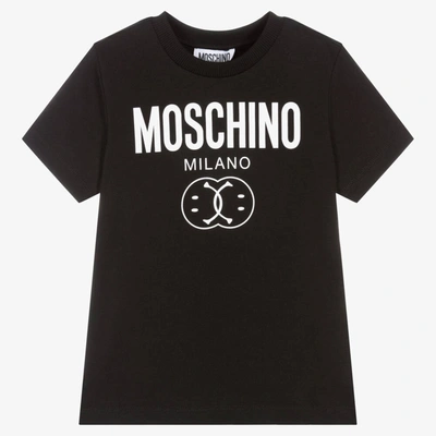 Shop Moschino Kid-teen Boys Black Smiley Logo Print T-shirt
