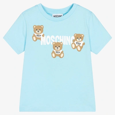 Shop Moschino Kid-teen Light Blue Teddy Logo T-shirt