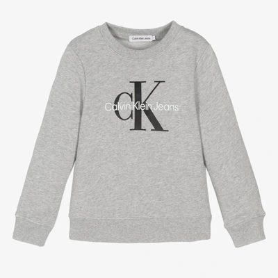 Shop Calvin Klein Jeans Est.1978 Grey Cotton Logo Sweatshirt