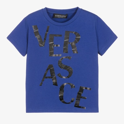 Shop Versace Boys Blue Logo T-shirt