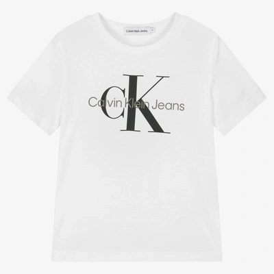 Shop Calvin Klein Jeans Est.1978 White Cotton Monogram Logo T-shirt