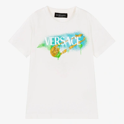 Shop Versace White Cotton Safety Pin Logo T-shirt