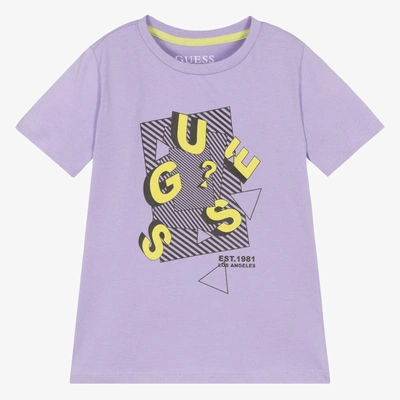 Shop Guess Boys Purple Cotton Logo T-shirt