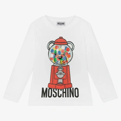Shop Moschino Kid-teen White Cotton Teddy Bear Logo Top