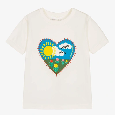 Shop Stella Mccartney Kids Girls Ivory Cotton Heart Logo T-shirt