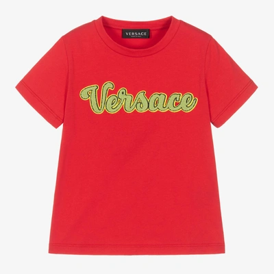 Shop Versace Boys Red Cotton Logo T-shirt