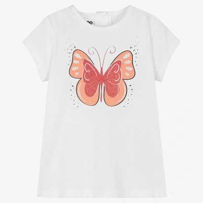 Shop Ido Baby Girls White Butterfly Cotton T-shirt