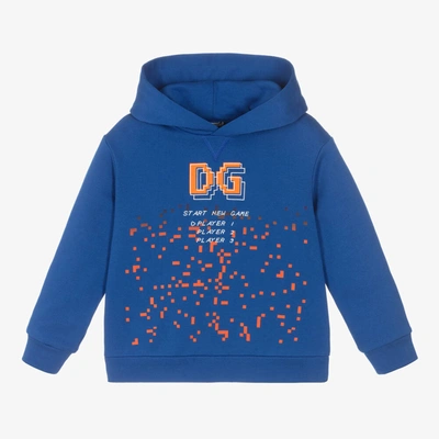 Shop Dolce & Gabbana Blue Cotton Logo Hoodie