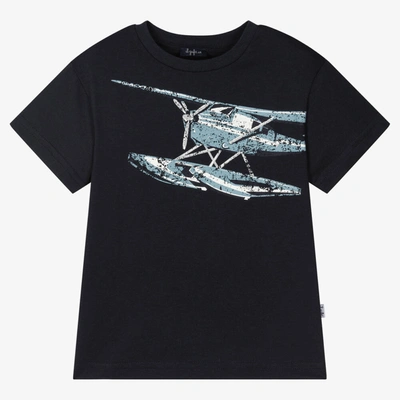 Shop Il Gufo Boys Navy Blue Cotton Aeroplane T-shirt