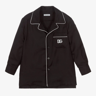 Shop Dolce & Gabbana Boys Black Silk Logo Shirt