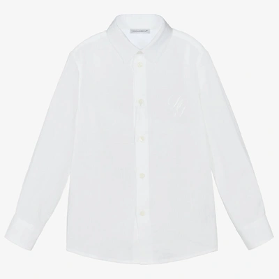 Shop Dolce & Gabbana Boys White Linen Dg Logo Shirt