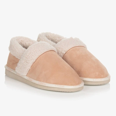 Shop Chloé Girls Beige Suede Leather Slippers