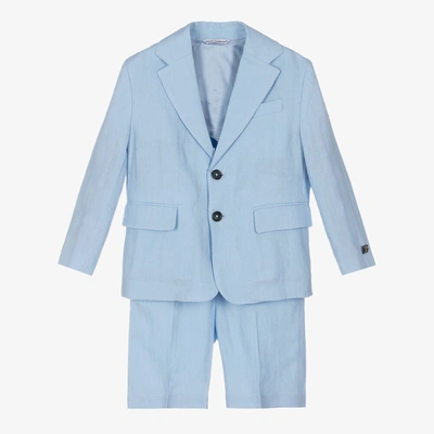 Shop Dolce & Gabbana Boys Blue Linen 2 Piece Suit