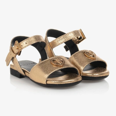 Shop Versace Girls Gold Leather Sandals