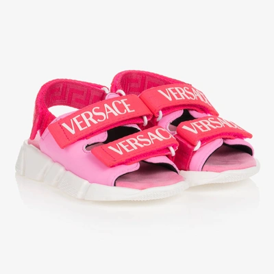 Shop Versace Girls Pink Logo Sandals