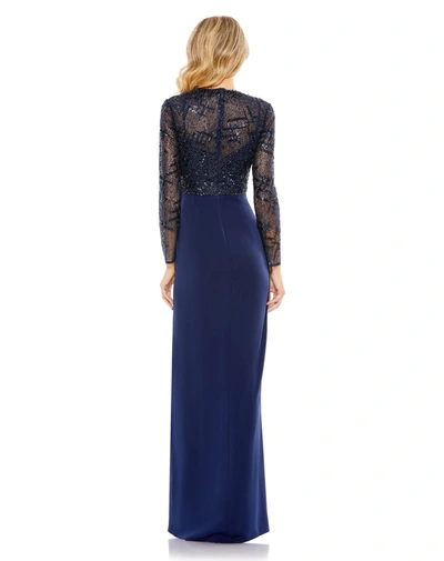 Mac Duggal Embellished High Neck Bodice Faux Wrap Gown In Midnight