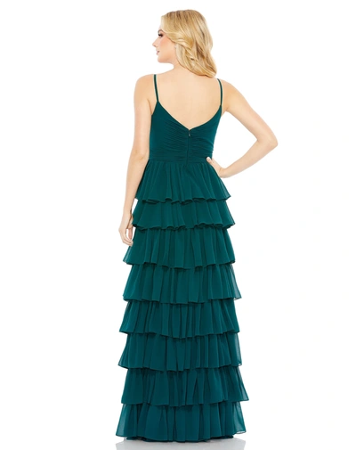 Shop Ieena For Mac Duggal Sleeveless Gown With Ruffled Skirt In Deep Green