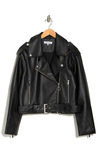 Shop Weworewhat Crop Faux Leather Moto Jacket In Black