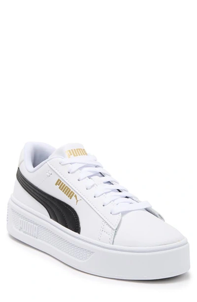 Shop Puma Smash V3 Platform Sneaker In White-black-gold