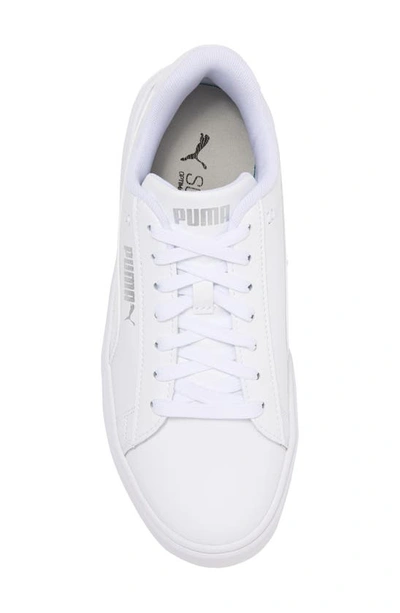 Shop Puma Smash V3 Snake Embossed Leather Platform Sneaker In White-white-silver