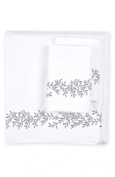 Shop Melange Home Floral Leaf Embroidered 600 Thread Count 100% Cotton Sheets In Grey